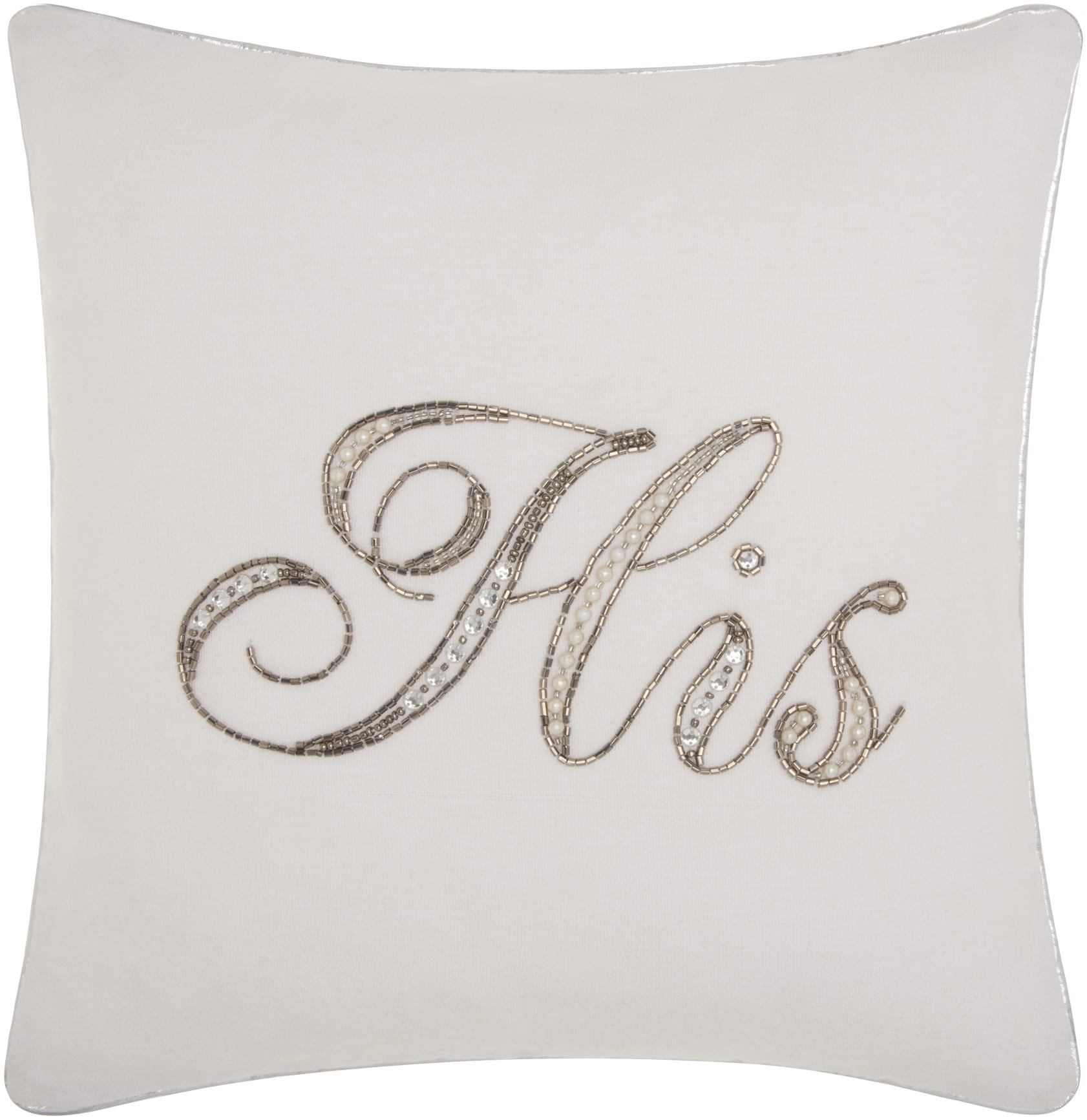 Kathy Ireland Pillow Beaded His White 14" x 14" Throw Pillow