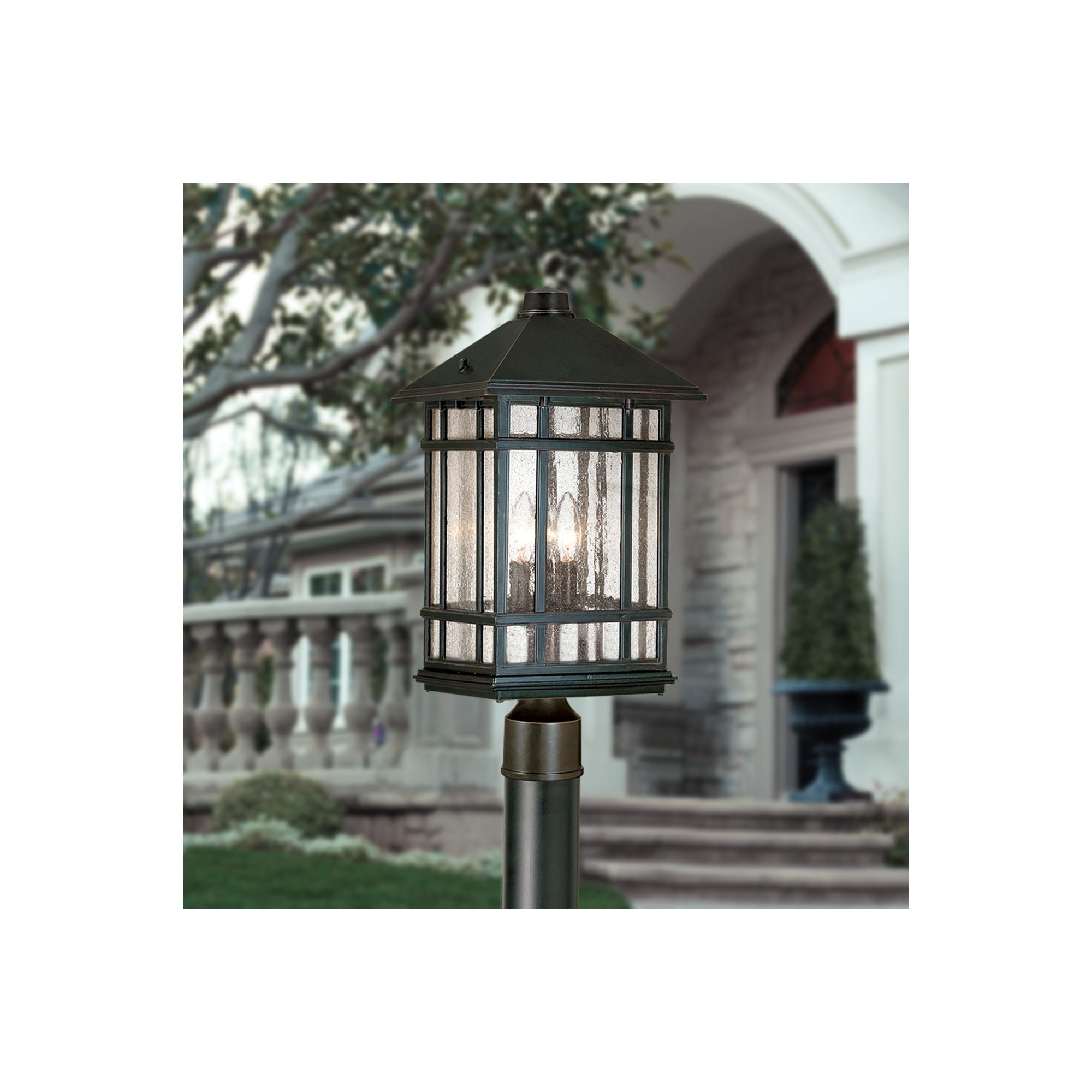 Kathy Ireland Sierra Craftsman Mission Outdoor Post Light Rubbed Bronze 102" Seeded Glass for Exterior Barn Deck House Porch Yard Patio Home Outside