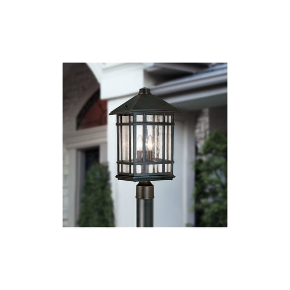 Kathy Ireland Sierra Craftsman Rustic Outdoor Post Light Rubbed Bronze 18" Frosted Seeded Glass Panels for Exterior Barn Deck House Porch Yard Patio