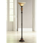 Kathy Ireland Sonnett Vintage Rustic Torchiere Floor Lamp 72 Tall Bronze Faux Marble Alabaster Glass Shade for Living Room Bedroom Office House Home