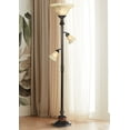 thumbnail image 1 of Kathy Ireland Sonnett Vintage Rustic Torchiere Floor Lamp with Side Lights 72" Tall Bronze Champagne Alabaster Glass Shade for Living Room Reading, 1 of 9