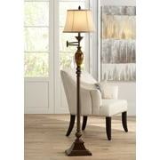 Kathy Ireland Vintage Swing Arm Floor Lamp 61 Tall Bronze Marble Font Faux Silk Shade for Living Room Reading House Bedroom Home