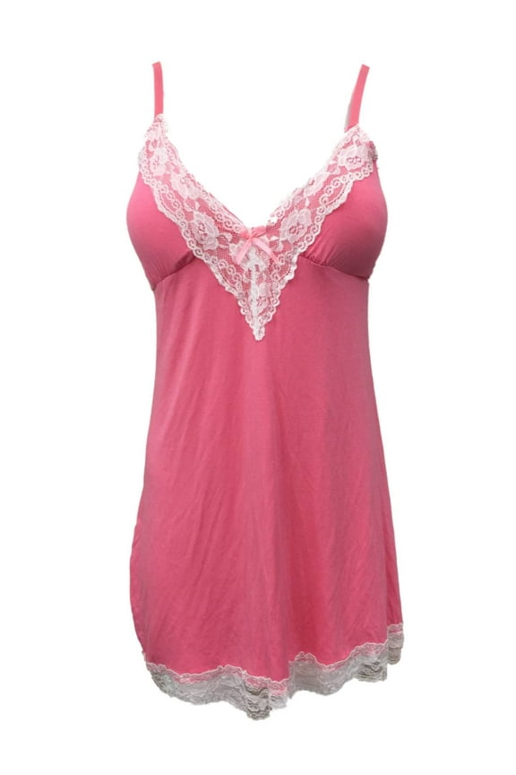 Womens Pink Lacy Chemise Knit Nightie Nightgown Gown M