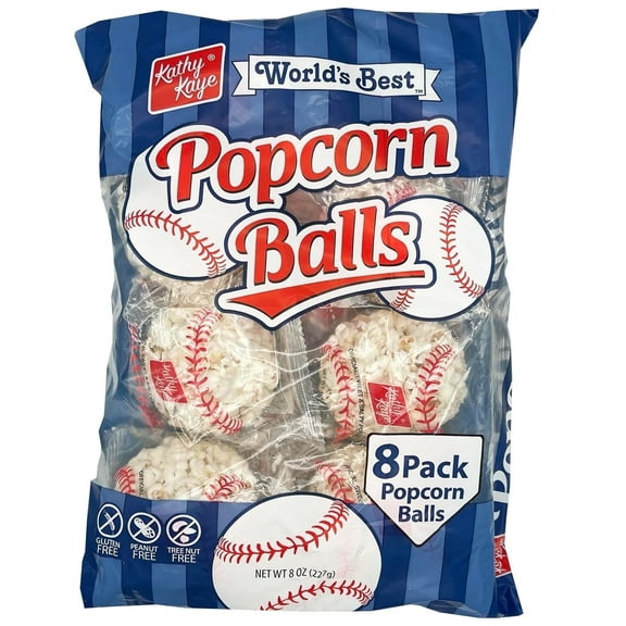 Kathy Kaye Baseball Sweet & Salty Popcorn Balls | 1 oz. Snack Packs | Crunchy, Delicious & Perfect for Team Snacks | Classic Sweet & Salty Flavor | 32 Popcorn Balls (4 B