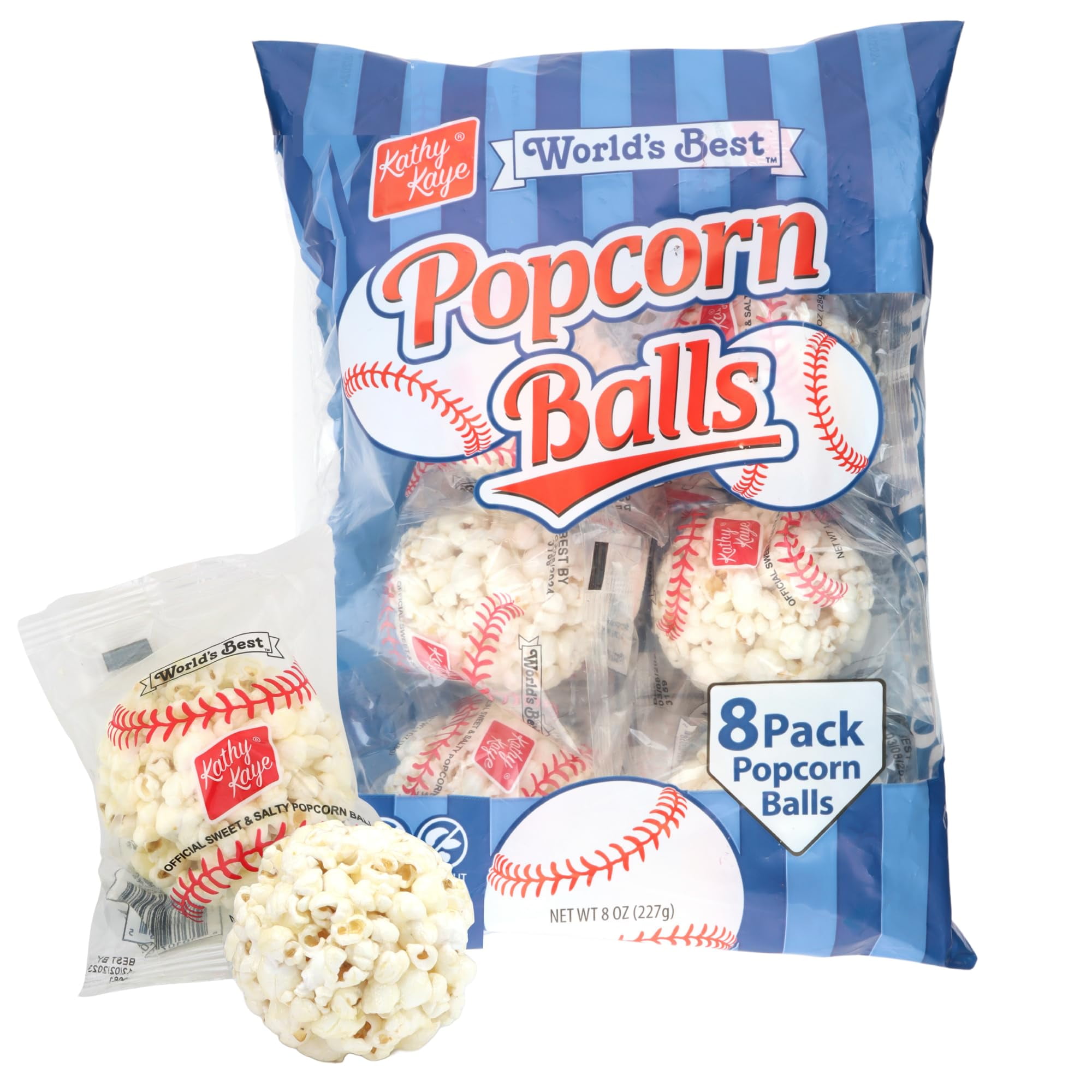 Kathy Kaye Baseball Themed Popcorn Balls, Individually Wrapped Salty
