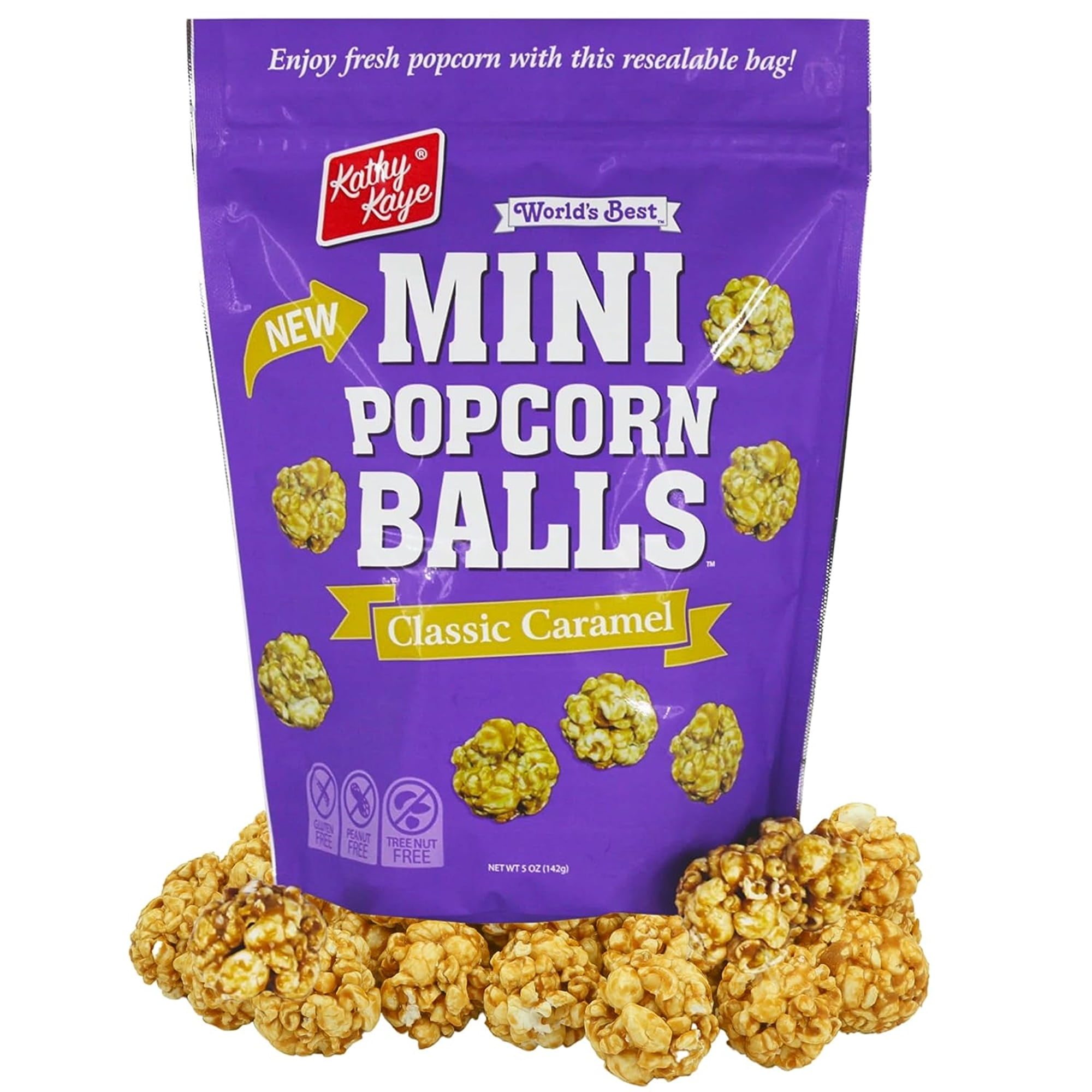 Kathy Kaye Mini Caramel Popcorn Balls, 5 Ounce Resealable Bag
