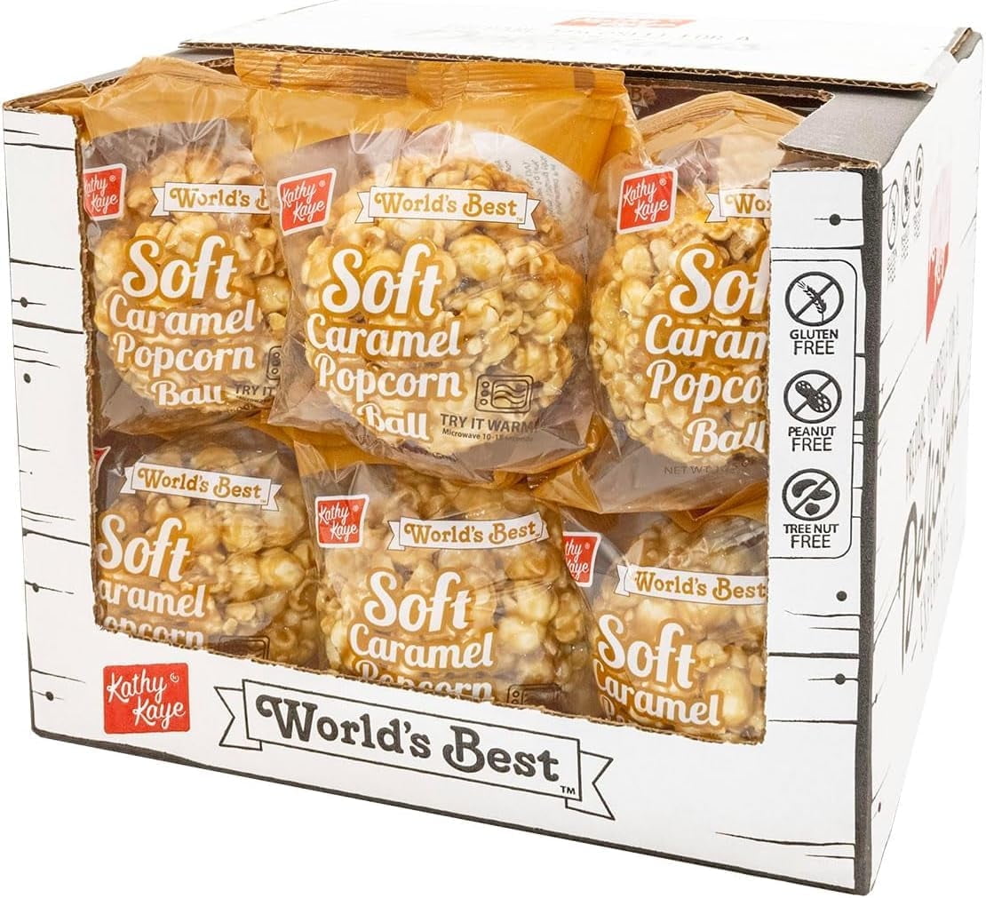 Kathy Kaye Soft Caramel Popcorn Balls | 18 Individually Wrapped Treats for Easy Sharing and Snacking | Gluten Free, Peanut & Tree Nut Free