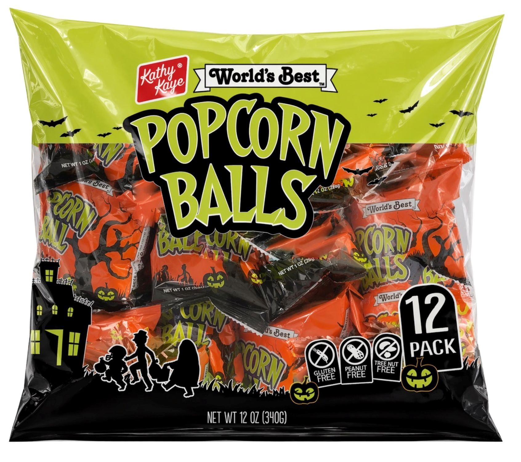Kathy Kaye's Halloween Sweet & Salty Popcorn Balls, 12 Count.  Gluten Free, Peanut and Tree-Nut Free