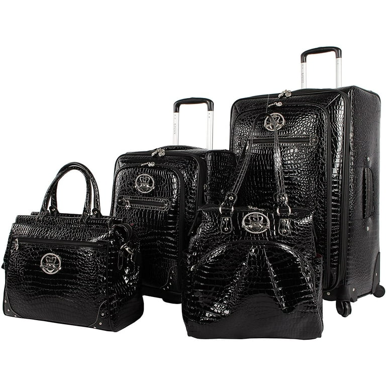 Kathy Van Zeeland Croco PVC Designer Luggage - 4 Piece Softside Expandable  Lightweight Spinner Suitcases - Travel Set includes a Dowel and Shopper