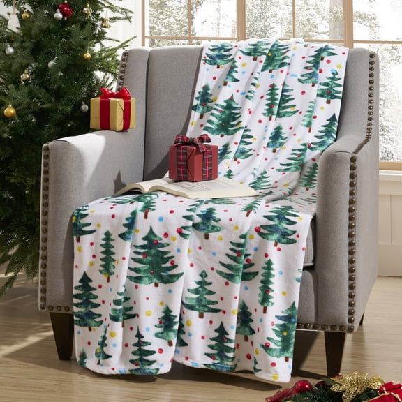 Kathy ireland Holiday Print Plush Flannel Throw Blanket