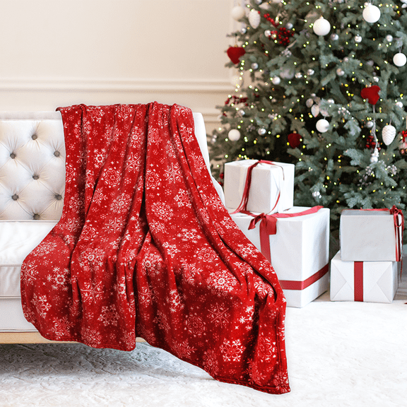 Kathy ireland Holiday Print Plush Flannel Throw Blanket