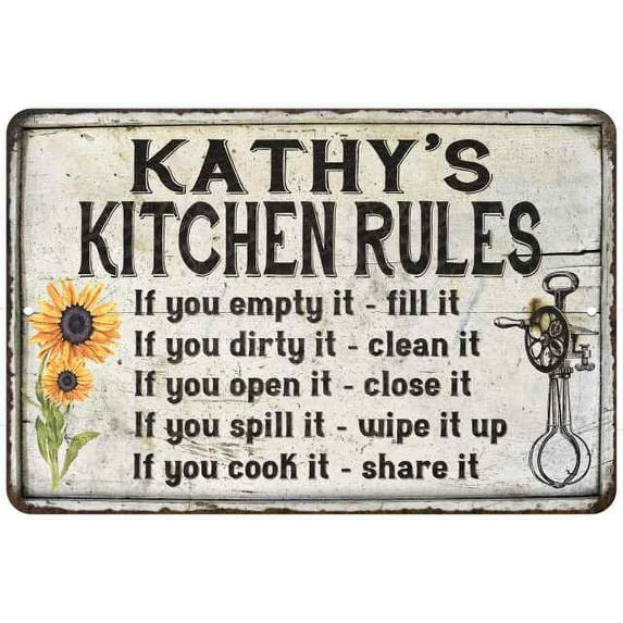 Kathy's Kitchen Rules Chic Sign Vintage Decor 12x18 Metal Sign 112180032074