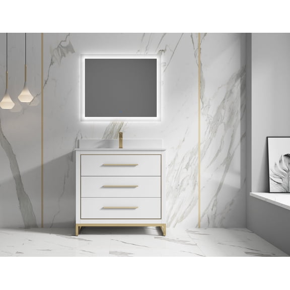 Kathyia 36 Inch Bathroom Vanity Dawn grey , Golden Brass Hardware