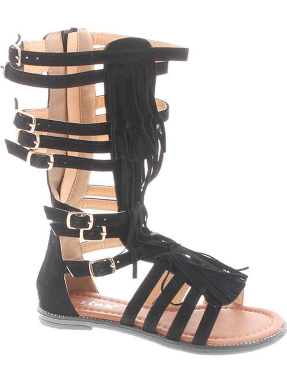 Katia 50K Little Girls Strappy Buckled Fringe Gladiator Flat Sandals