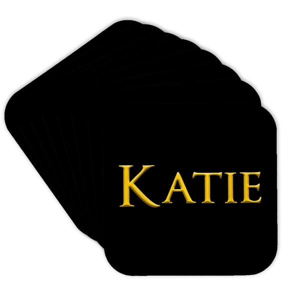 3drose, Katie Attractive Female Name in the Usa. Yellow on Black Talisman, Set of 8 Coasters - Soft