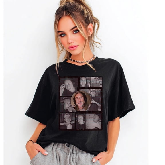 Katie B Graphic T-Shirt, Comfort Colors Trendy Collage Shirt for Gamers, Black and White Photo Grid Design