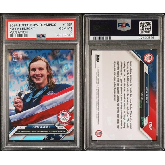 Katie Ledecky, Variation /13 #11SP - 2024 Topps Now Olympic Games - PSA 10