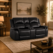 Naomi Home Katie Faux Leather Reclining Loveseat, Black| Oversized Seating, Plush Cushions, Padded Armrests, Manual Reclining Comfort   Black