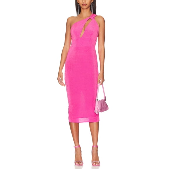 Katie May Barbie Pink One-Shoulder Sleeveless Cutout Bodycon Midi Ash Dress Color: BARBIE PINK, Size: M