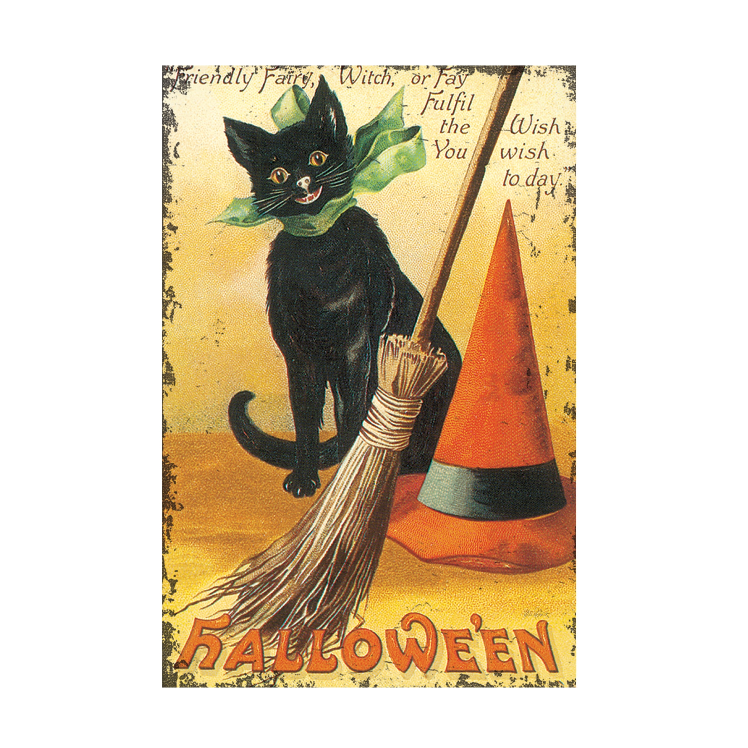 Katie Pertiet 'Halloween Nostalgia Cat with Broom' Canvas Art