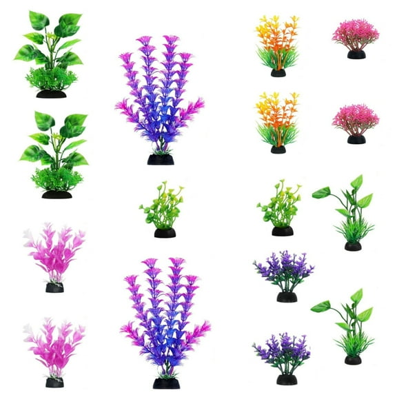 Katieovy 16pcs Aquarium Decor Plants,Colorful Fish Tank Accessories, Fish Tank Plants Plastic Decoration