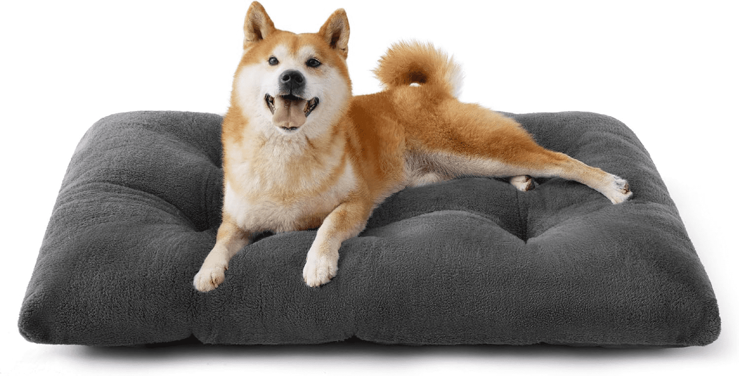 Katieovy Dog Bed for Large Dogs,Comfort Fluffy Plush Dog Cage Bed, 34"x23" Washable Dog Mat with Non-Slip Bottom for Dogs,Dark Gray
