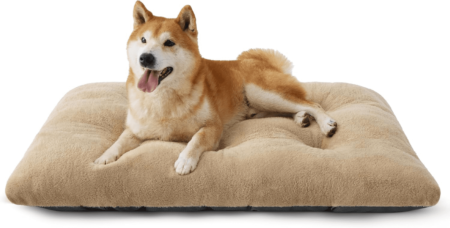 Katieovy Dog Bed for Large Dogs,Comfort Fluffy Plush Dog Cage Bed, 34"x23" Washable Dog Mat with Non-Slip Bottom for Dogs,Khaki