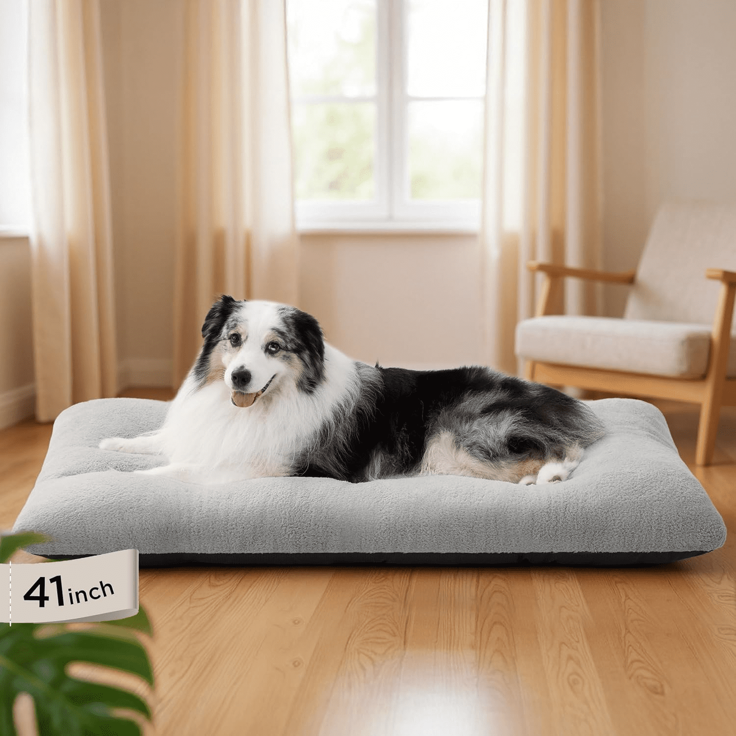 Katieovy Dog Bed for Large Dogs,Comfort Fluffy Plush Dog Cage Bed, 40"x26" Washable Dog Mat with Non-Slip Bottom for Dogs,Gray