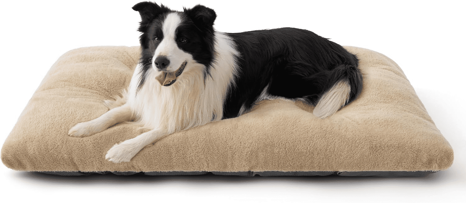 Katieovy Dog Bed for Large Dogs,Comfort Fluffy Plush Dog Cage Bed, 40"x26" Washable Dog Mat with Non-Slip Bottom for Dogs,Khaki