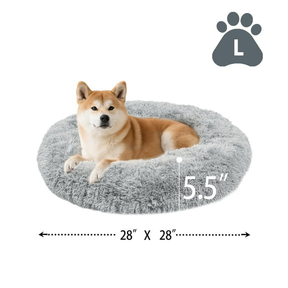 Katieovy Dog Bed for Large Dogs,Fluffy Calming Donut Dog Beds,28 inch Washable Plush Round Dog Mat with Non-Slip Bottom,Gray