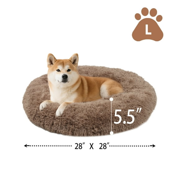 Katieovy Dog Bed for Large Dogs,Fluffy Calming Donut Dog Beds,28 inch Washable Plush Round Dog Mat with Non-Slip Bottom,Khaki