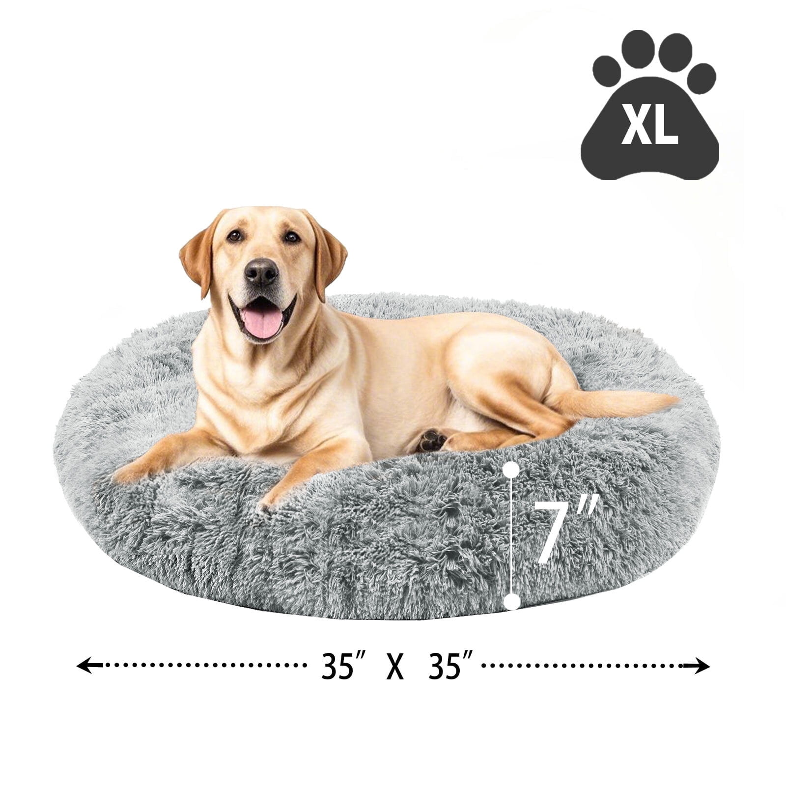 Katieovy Dog Bed for Large Dogs,Fluffy Calming Donut Dog Beds,35 inch Washable Plush Round Dog Mat with Non-Slip Bottom,Gray