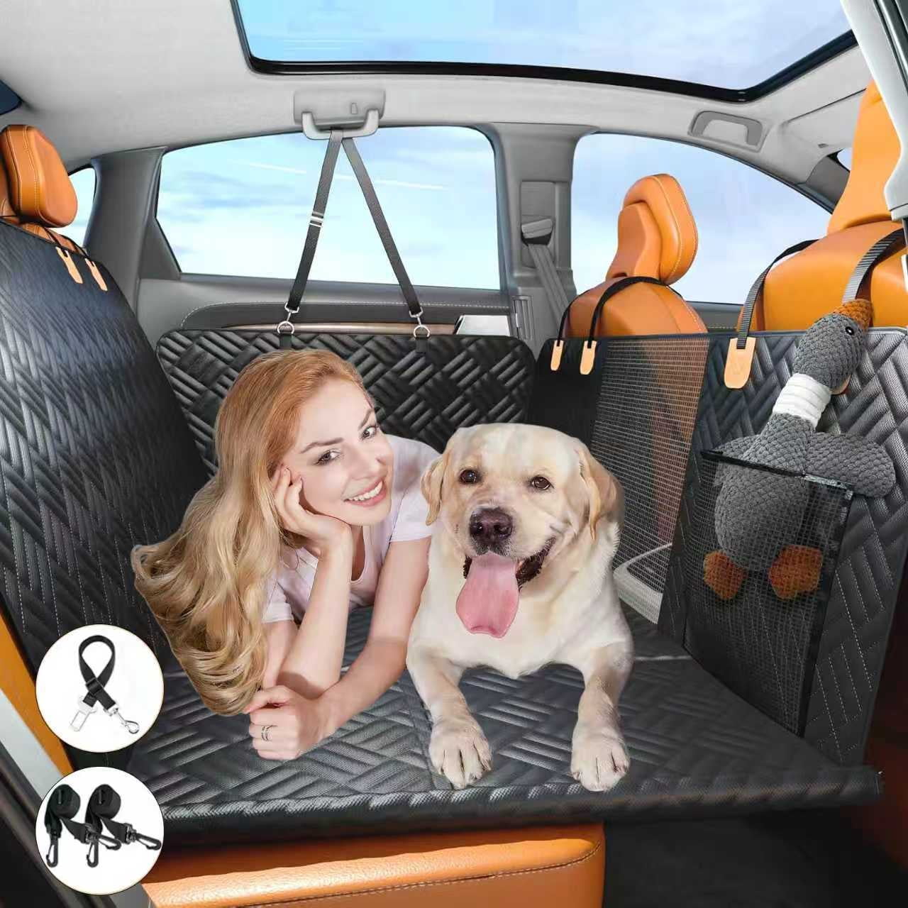 Katieovy Dog Car Seat Cover with Hard Bottom, 600D Scratch Dog Car Seat Cover for Back Seat,Waterproof Back Seat Extender Holds 400lbs for Car Truck and SUV