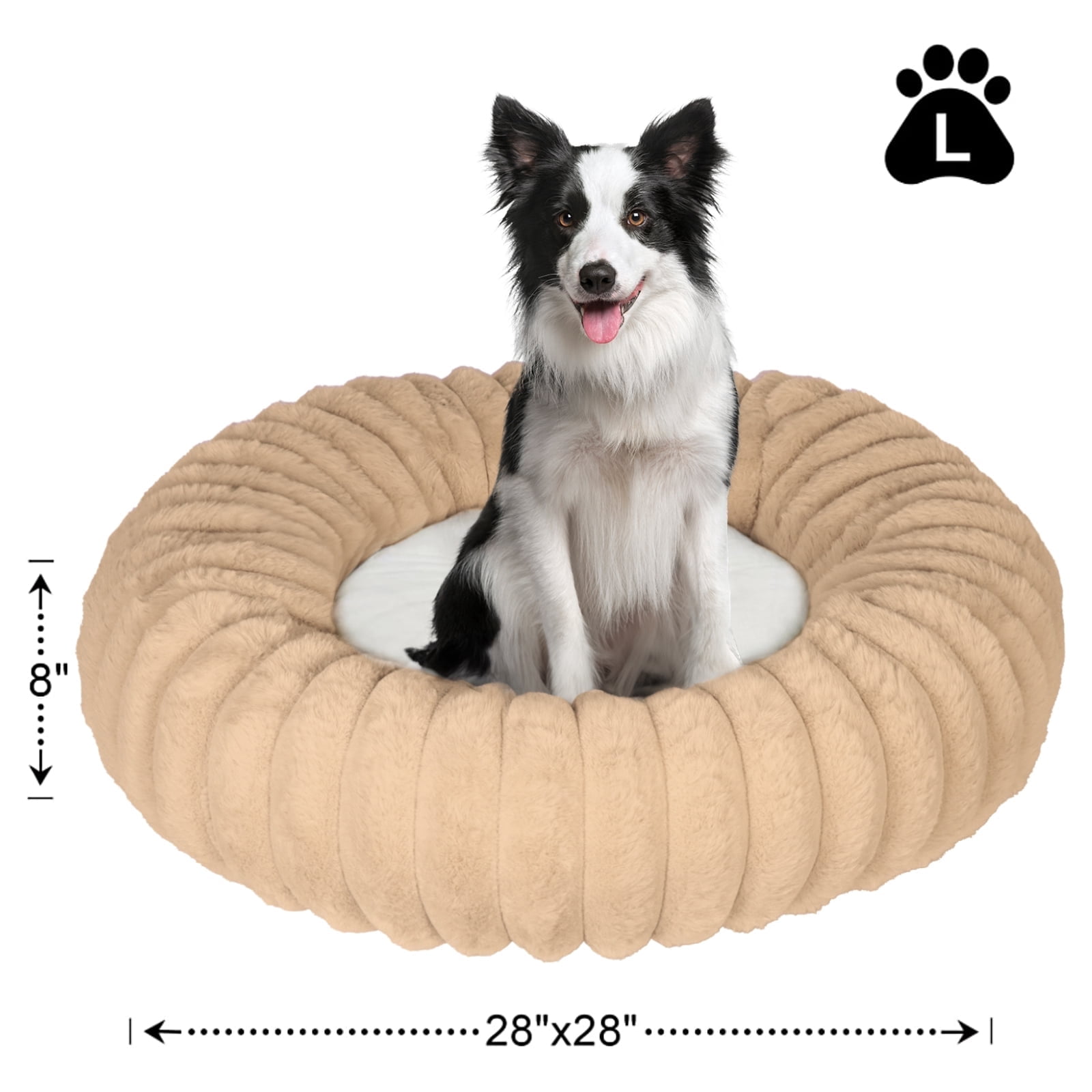 Katieovy Donut Dog Beds for Large Dogs,Fluffy Calming Dog Beds with Non-Slip Bottomm,28 x 28 inch Washable Round Dog Cat Beds,Apricot