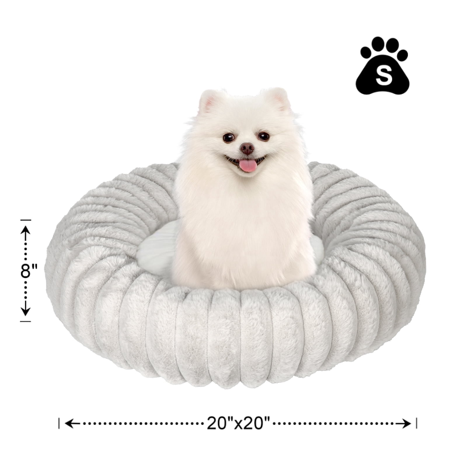 Katieovy Donut Dog Beds for Samll Dogs,Fluffy Calming Dog Beds with Non-Slip Bottomm,20 x 20 inch Washable Round Dog Cat Beds,Gray