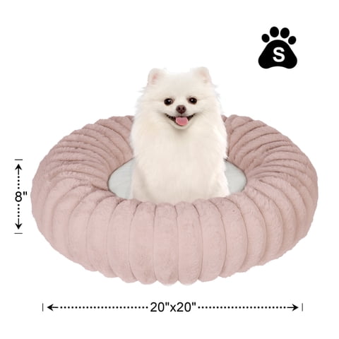 Katieovy Donut Dog Beds for Samll Dogs,Fluffy Calming Dog Beds with Non-Slip Bottomm,20 x 20 inch Washable Round Dog Cat Beds,Pink