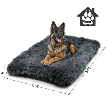 Katieovy Extra Large Dog Bed, 50 x 34 inch Fluffy Plush Dog Cage Bed, Washable Dog Mat with Non-Slip Bottom for Large Dogs,Dark Gray