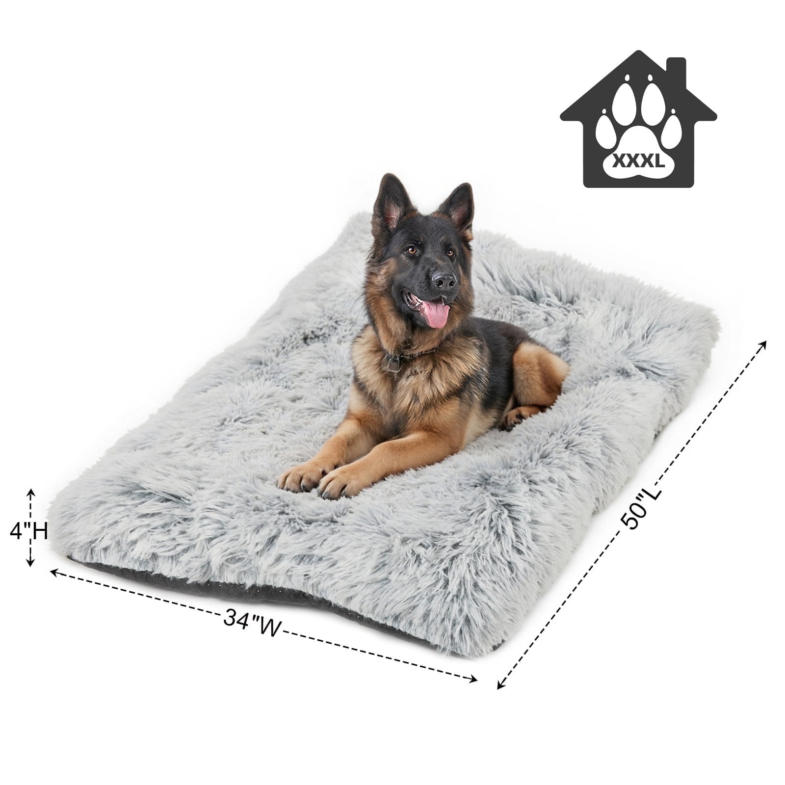 Katieovy Extra Large Dog Bed, 50 x 34 inch Fluffy Plush Dog Cage Bed, Washable Dog Mat with Non-Slip Bottom for Large Dogs,Gradient Gray