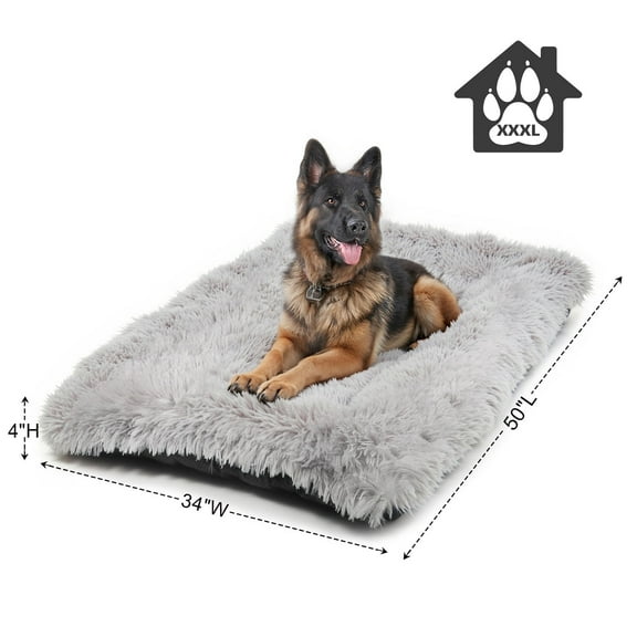 Katieovy Extra Large Dog Bed, 50 x 34 inch Fluffy Plush Dog Cage Bed, Washable Dog Mat with Non-Slip Bottom for Large Dogs,Gray