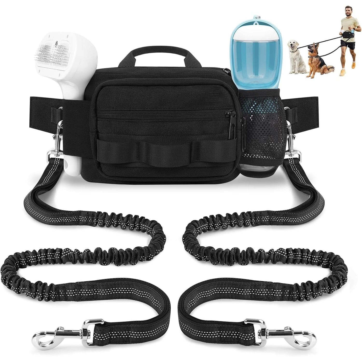 Waitst Leads Katieovy Hands Free Dog Leash with Dual Bungees for 2Dogs,waist leash ...