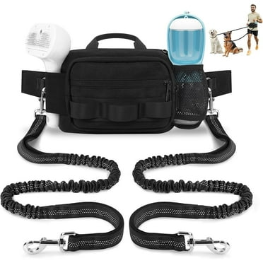 Katieovy Hands Free Dog Leash with Dual Bungees for 2Dogs,waist leash for dog walking with Zipper Pouch for Running and Hiking