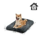 Katieovy Large Dog Bed, 34 x 22 inch Fluffy Plush Dog Cage Bed, Washable Dog Mat with Non-Slip Bottom for Large and Medium Dogs,Dark Gray