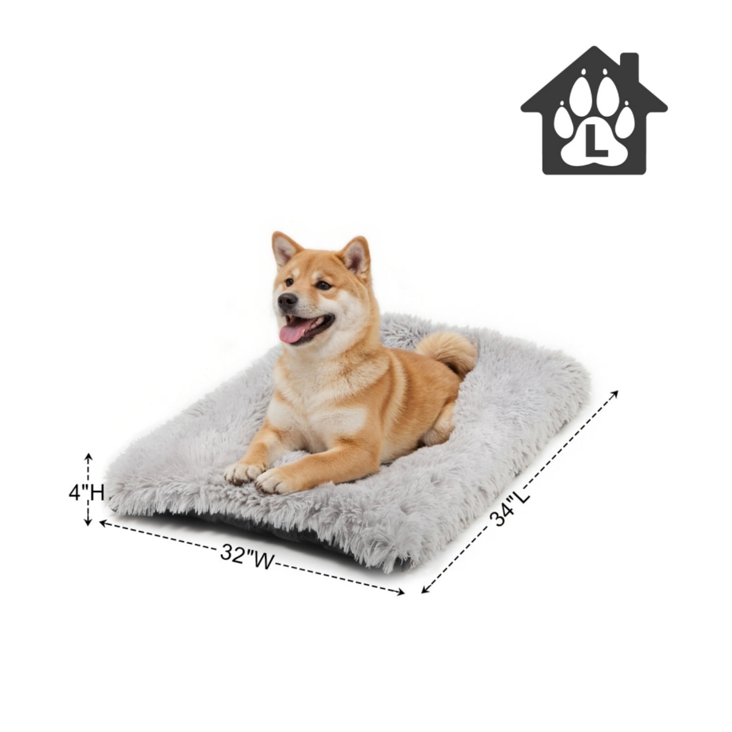 Katieovy Large Dog Bed, 34 x 22 inch Fluffy Plush Dog Cage Bed, Washable Dog Mat with Non-Slip Bottom for Large and Medium Dogs,Gray
