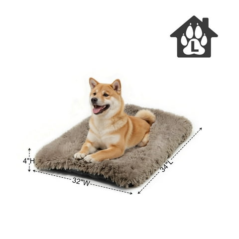 Katieovy Large Dog Bed, 34 x 22 inch Fluffy Plush Dog Cage Bed, Washable Dog Mat with Non-Slip Bottom for Large and Medium Dogs,Khaki