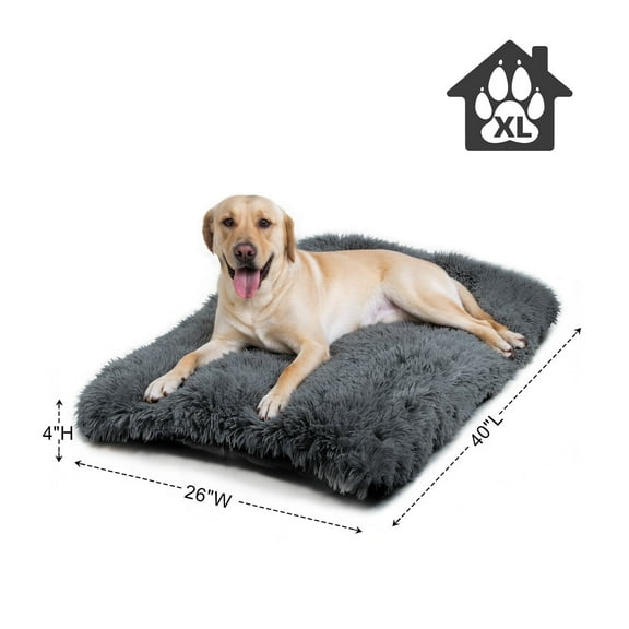 Katieovy Large Dog Bed, 40 x 26 inch Fluffy Plush Dog Cage Bed, Washable Dog Mat with Non-Slip Bottom for Large Dogs,Dark Gray