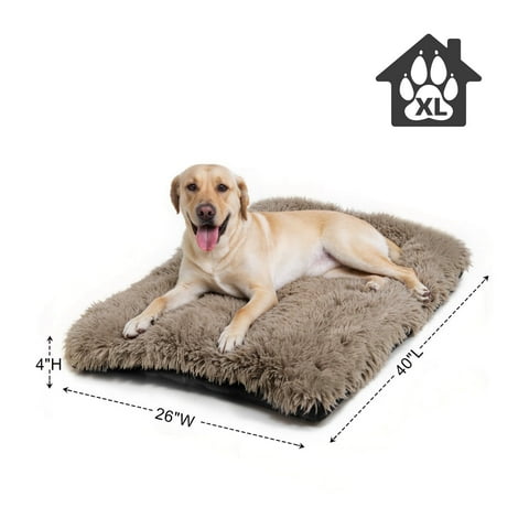 Katieovy Large Dog Bed, 40 x 26 inch Fluffy Plush Dog Cage Bed, Washable Dog Mat with Non-Slip Bottom for Large Dogs,Khaki