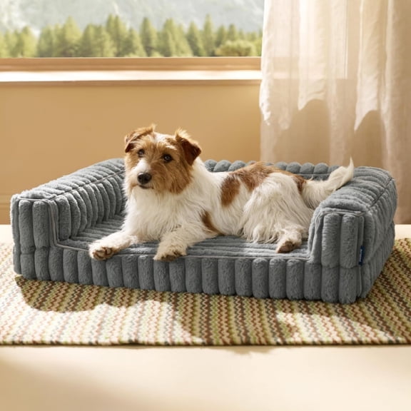 Katieovy Orthopedic Dog Beds for Large Dog,32 inch Removable Washable Dog Beds with Sides,Non-Slip Bottom Memory Foam Large Pet beds,Dark Gray