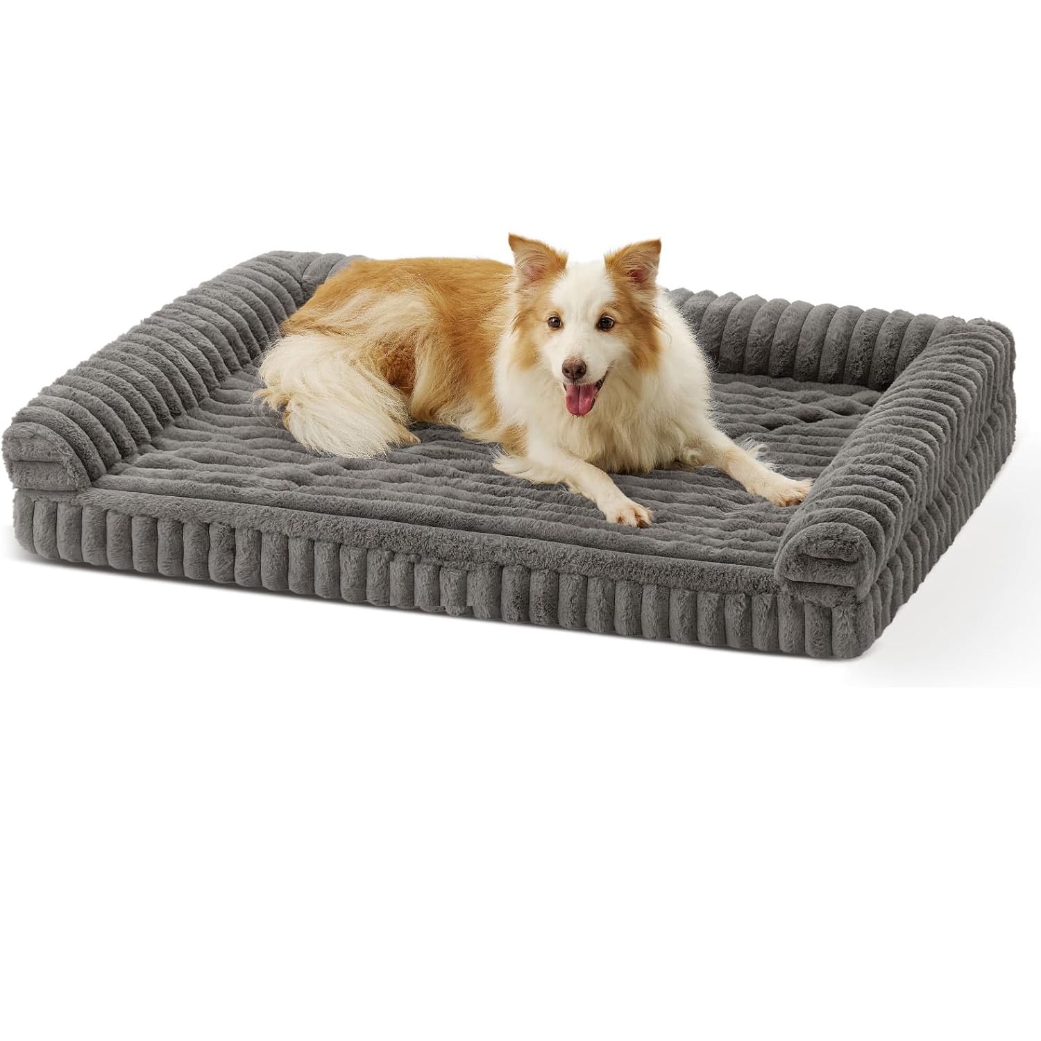 Katieovy Orthopedic Dog Beds for Large Dog,42 inch Removable Washable Dog Beds with Sides,Non-Slip Bottom Memory Foam Large Pet beds,Dark Gray
