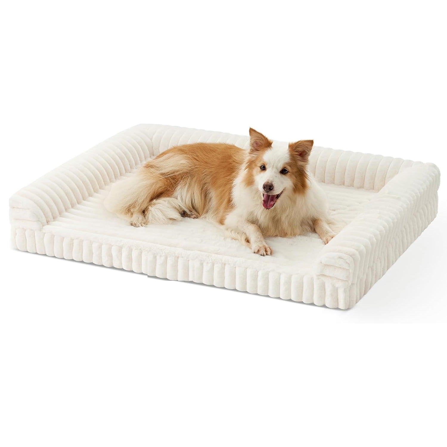 Katieovy Orthopedic Dog Beds for Large Dog,42 inch Removable Washable Dog Beds with Sides,Non-Slip Bottom Memory Foam Large Pet beds,White