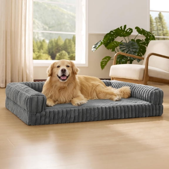 Katieovy Orthopedic Dog Beds for Large Dog,48 inch Removable Washable Dog Beds with Sides,Non-Slip Bottom Memory Foam Large Pet beds,Dark Gray